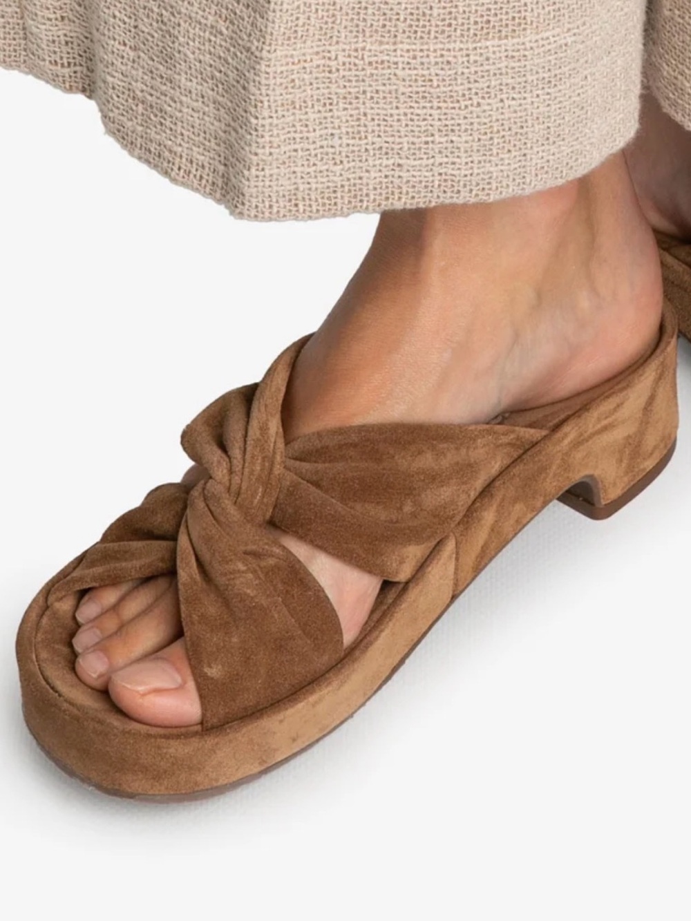 NIB Pedro García Livana Hazelnut Suede Twist Platform Slide Sandals 36.5 US 6.5